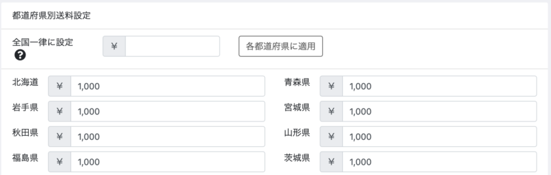 配送方法詳細＞地域別送料設定